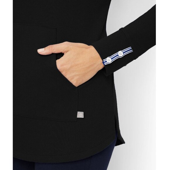 T by Talbots Black Honeycomb Pique Button Cuff Pullover Top - Picture 2 of 8